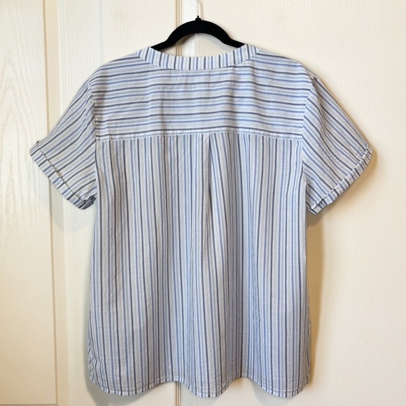 Gap Roll Sleeve Quarter Button Front Top Blue Striped 100% Cotton Women’s XL - Picture 8 of 11
